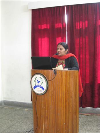 Mrs. Manjeet Kaur (HOD, Punjabi) during welcome address of dignitaries and teachers